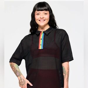 Zumba Black Mesh Polo Shirt with Rainbow Accent